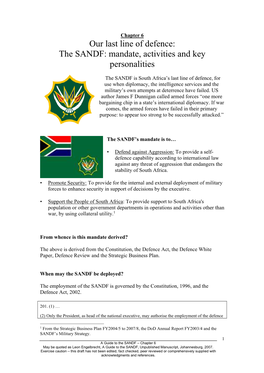 The SANDF: Mandate, Activities and Key Personalities