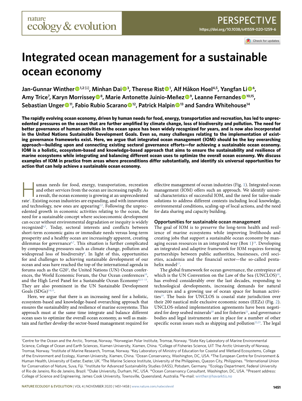 Integrated Ocean Management For A Sustainable Ocean Economy - DocsLib