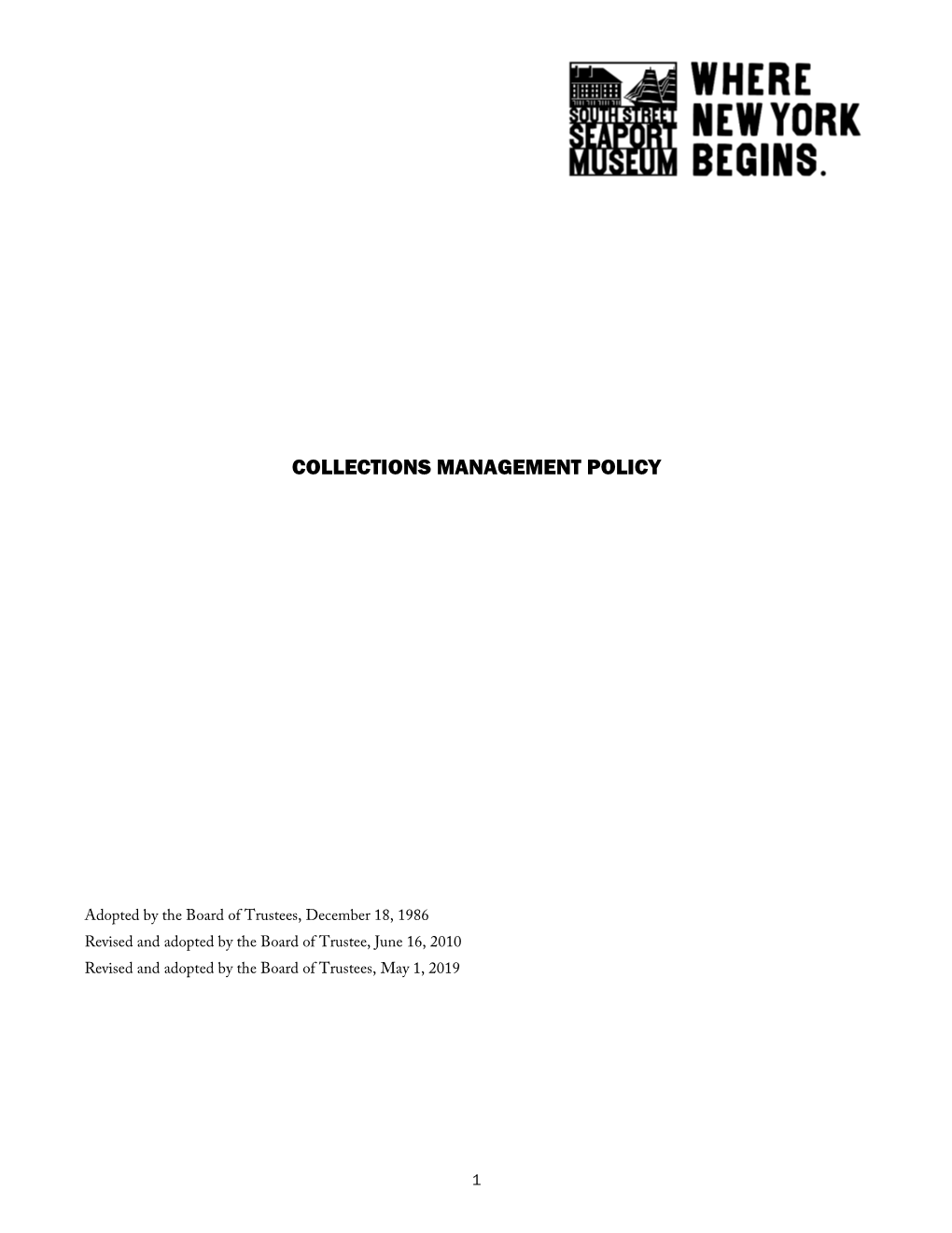 Collections Management Policy