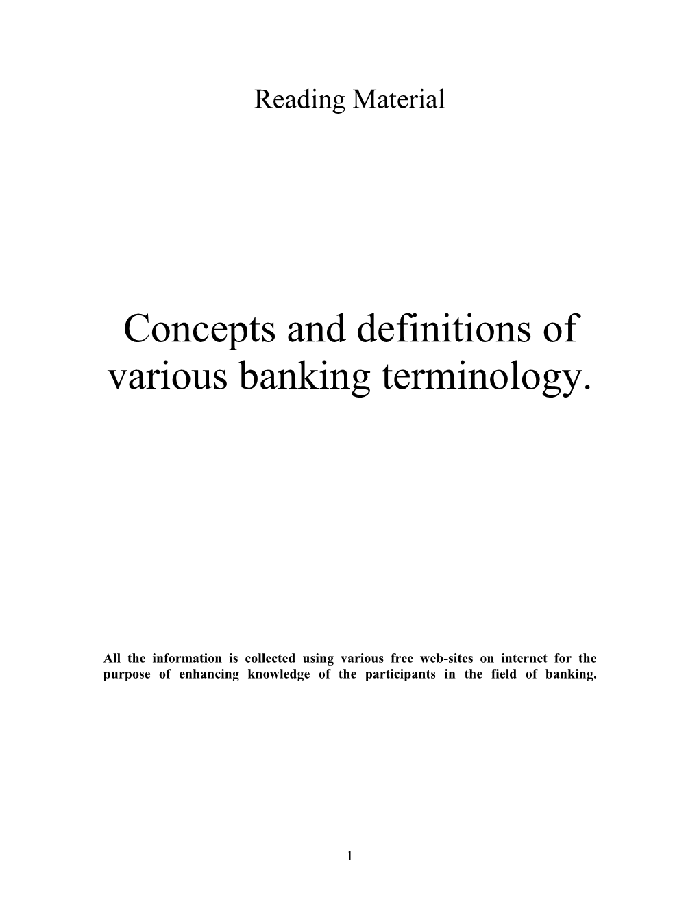 Concepts and Definitions of Various Banking Terminology