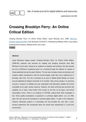 Crossing Brooklyn Ferry: an Online Critical Edition