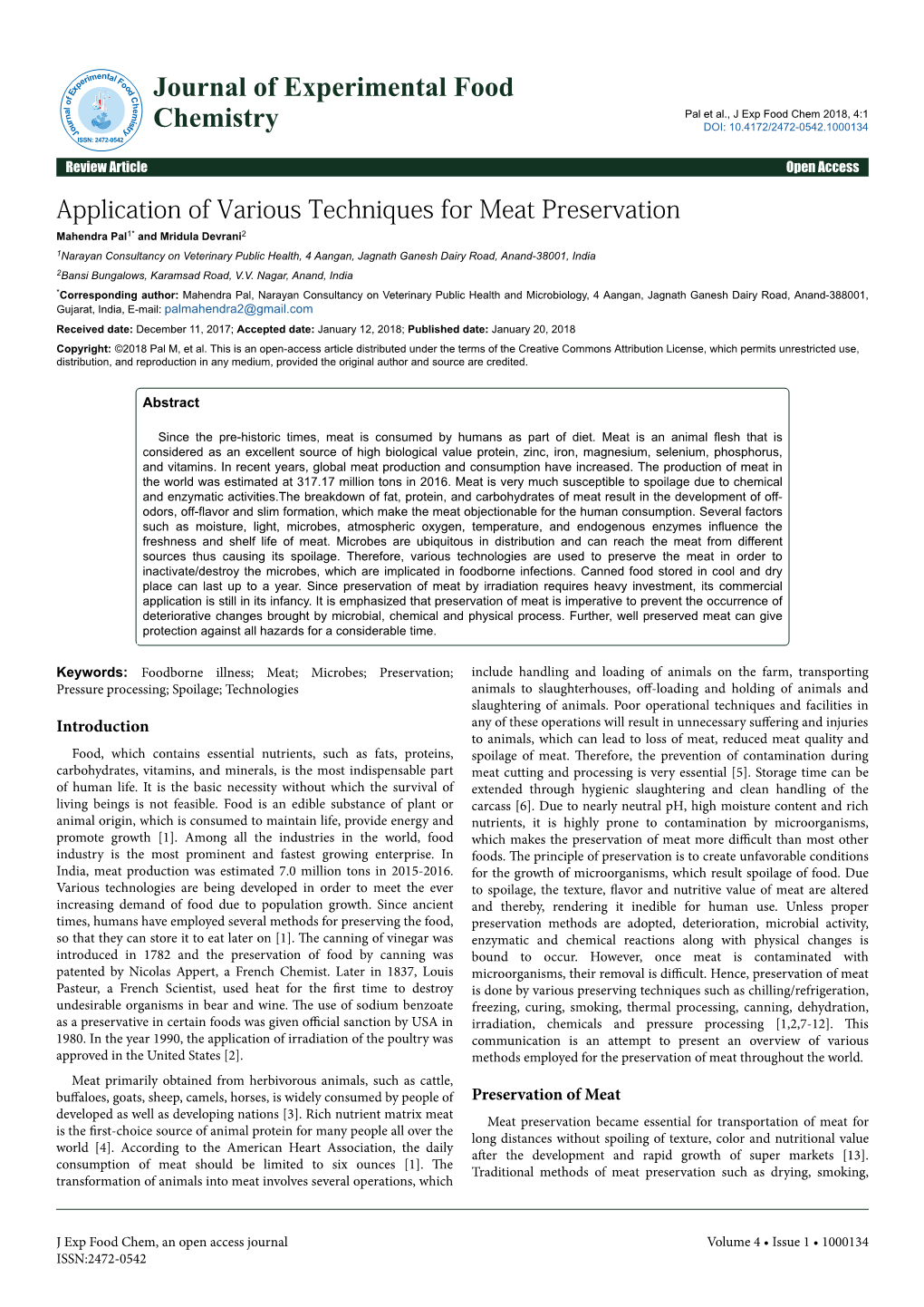 Application of Various Techniques for Meat Preservation