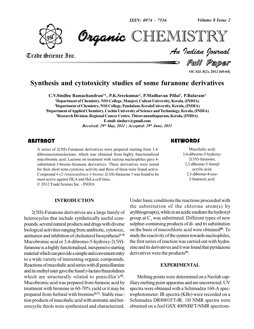 Synthesis and Cytotoxicity Studies of Some Furanone Derivatives