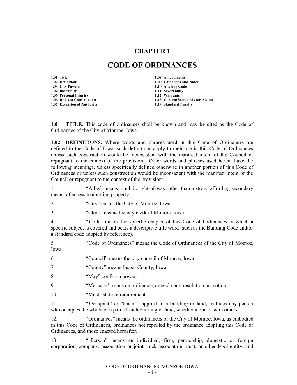 Code of Ordinances s1