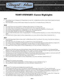 TONY STEWART: Career Highlights