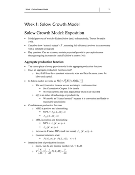 Week 1: Solow Growth Model 1