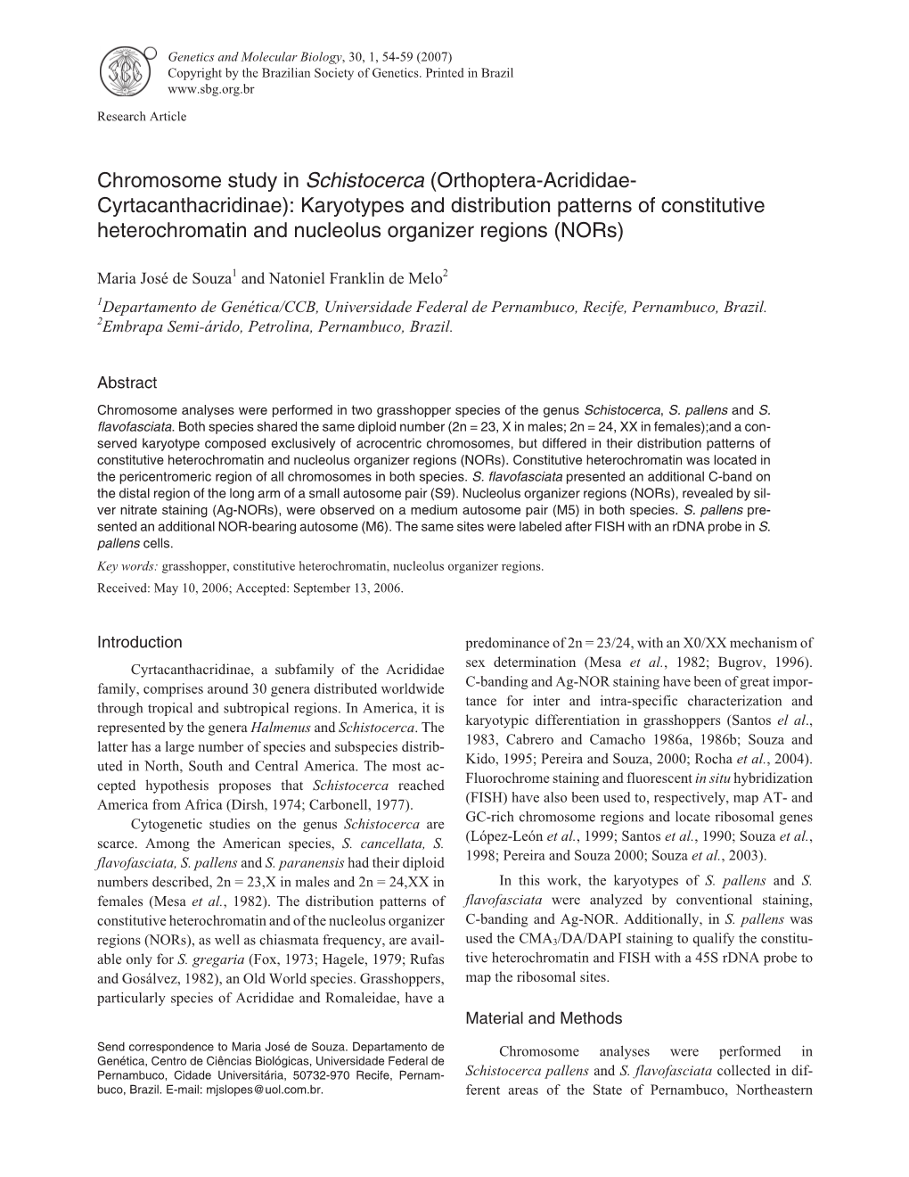 Chromosome Study in Schistocerca (Orthoptera-Acrididae