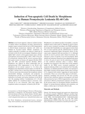 Induction of Non-Apoptotic Cell Death by Morphinone in Human Promyelocytic Leukemia HL-60 Cells