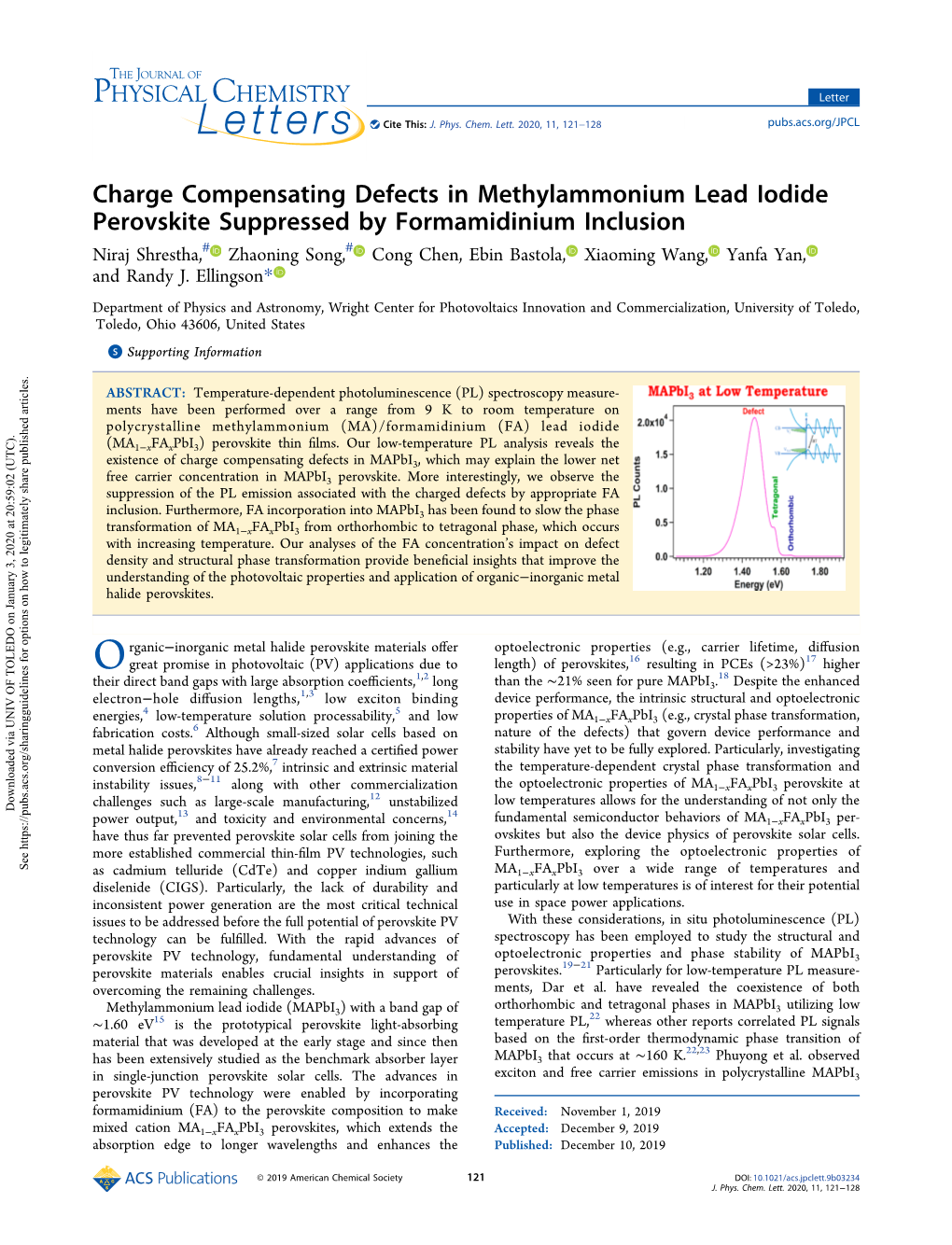 Charge Compensating Defects in Methylammonium Lead Iodide