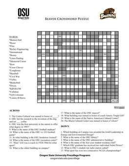 Beaver Crossword Puzzle