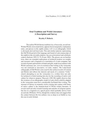 Oral Tradition and Welsh Literature: a Description and Survey