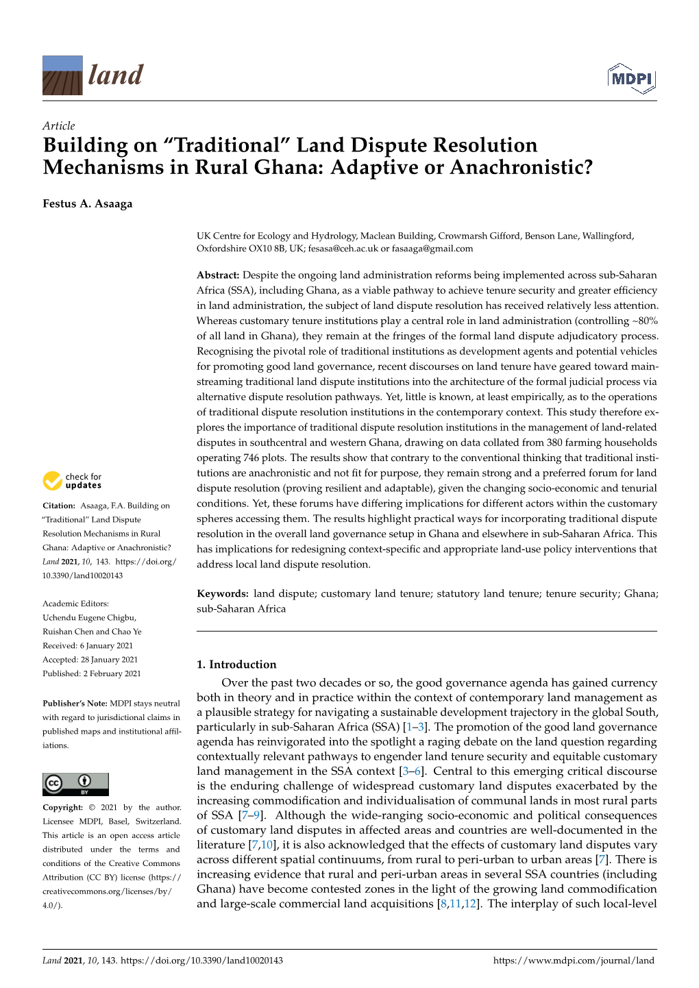 Traditional'' Land Dispute Resolution Mechanisms in Rural Ghana