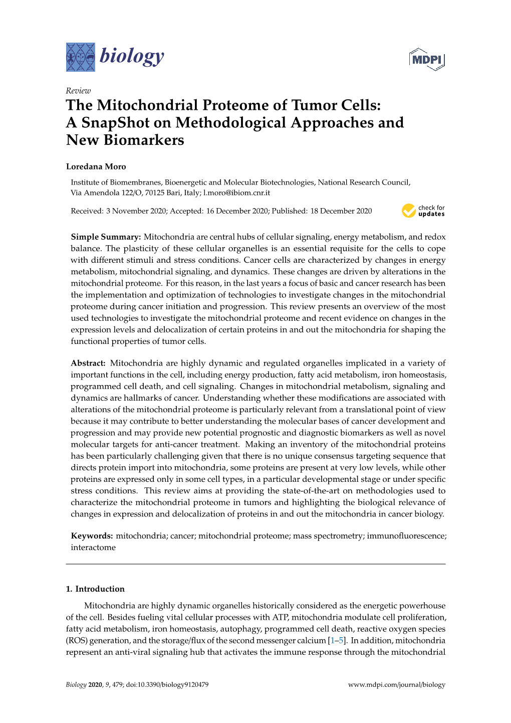 The Mitochondrial Proteome of Tumor Cells: a Snapshot on Methodological Approaches and New Biomarkers