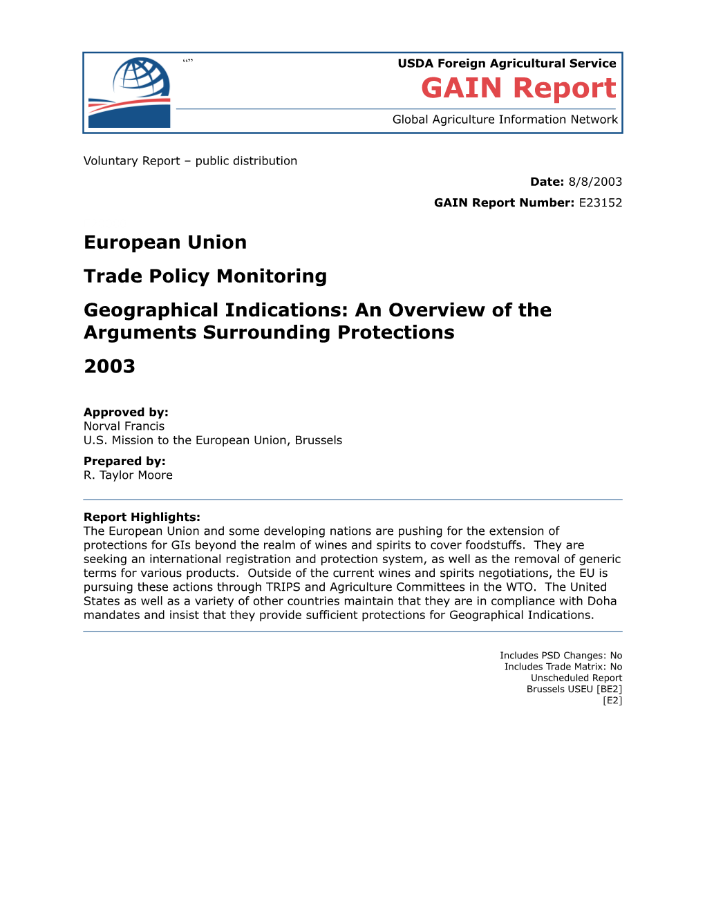 Geographical Indications - GAIN Report