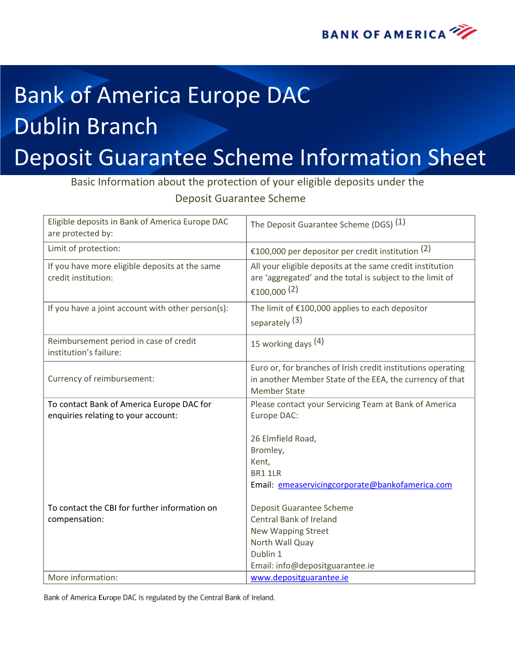 Bank of America Europe DAC Dublin Branch