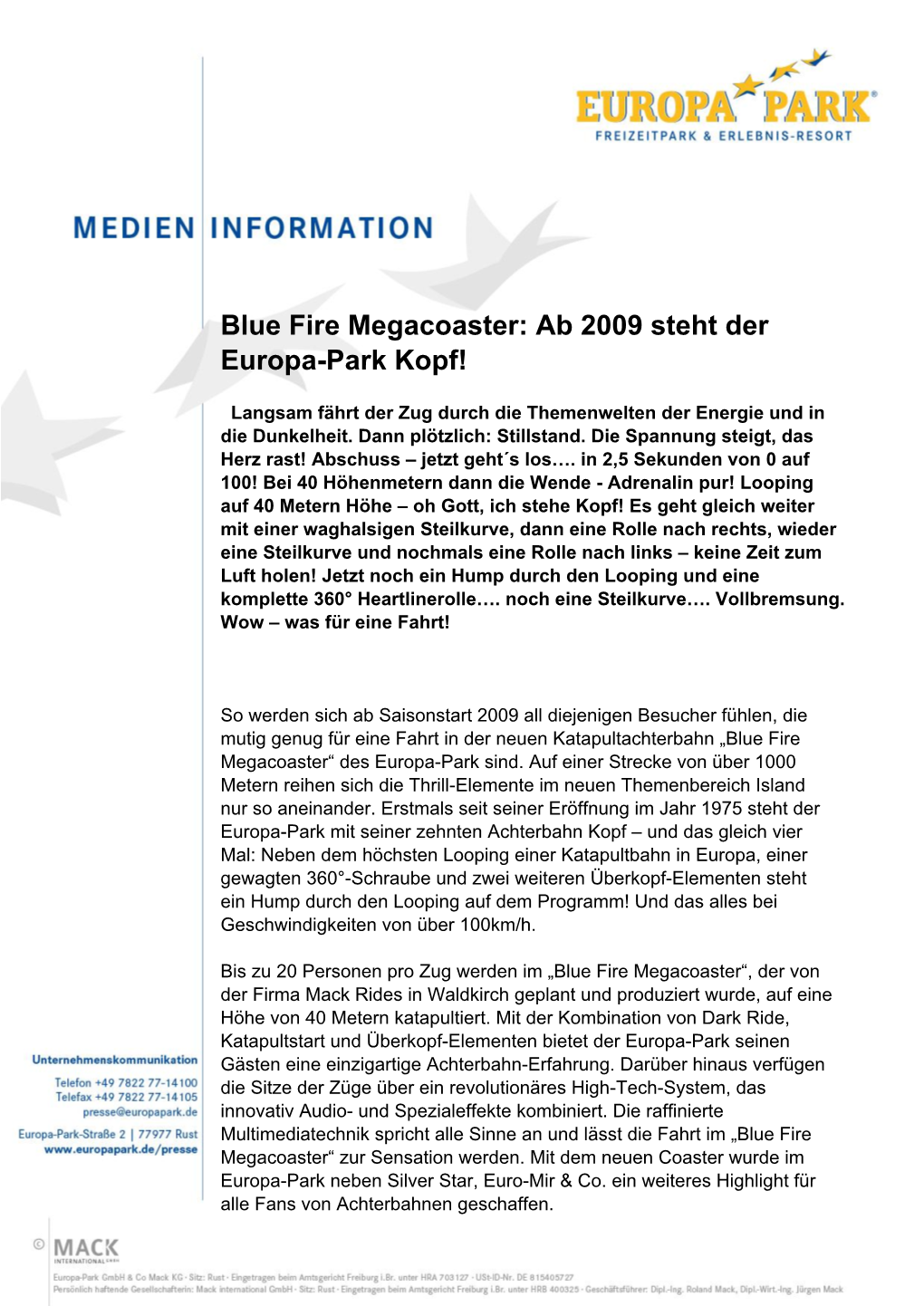 Blue Fire Megacoaster: Ab 2009 Steht Der Europa-Park Kopf!