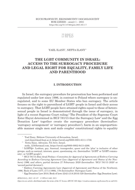 The Lgbt Community in Israel: Access to the Surrogacy Procedure and Legal Right for Equality, Family Life and Parenthood