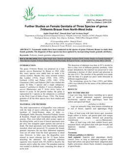Further Studies on Female Genitalia of Three Species of Genus Trithemis Brauer from North-West India