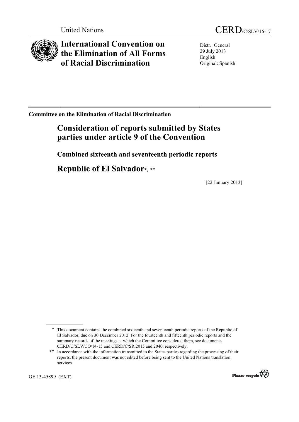 Consideration of Reports Submitted by States Parties Under Article 9 of the Convention