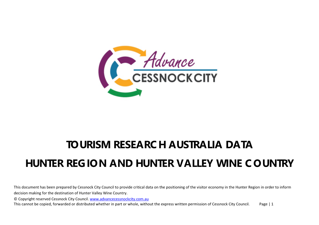 Tourism Research Australia Data Hunter Region and Hunter Valley Wine Country