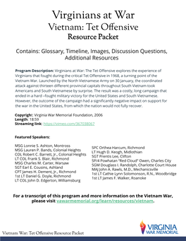 Vietnam: Tet Offensive Resource Packet