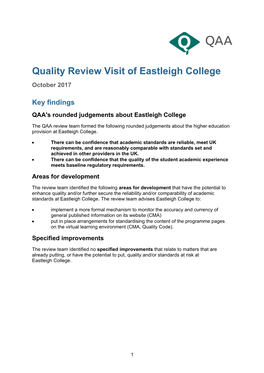 Quality Review Visit of Eastleigh College October 2017
