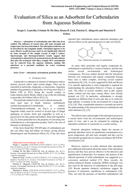 Evaluation of Silica As an Adsorbent for Carbendazim from Aqueous Solutions
