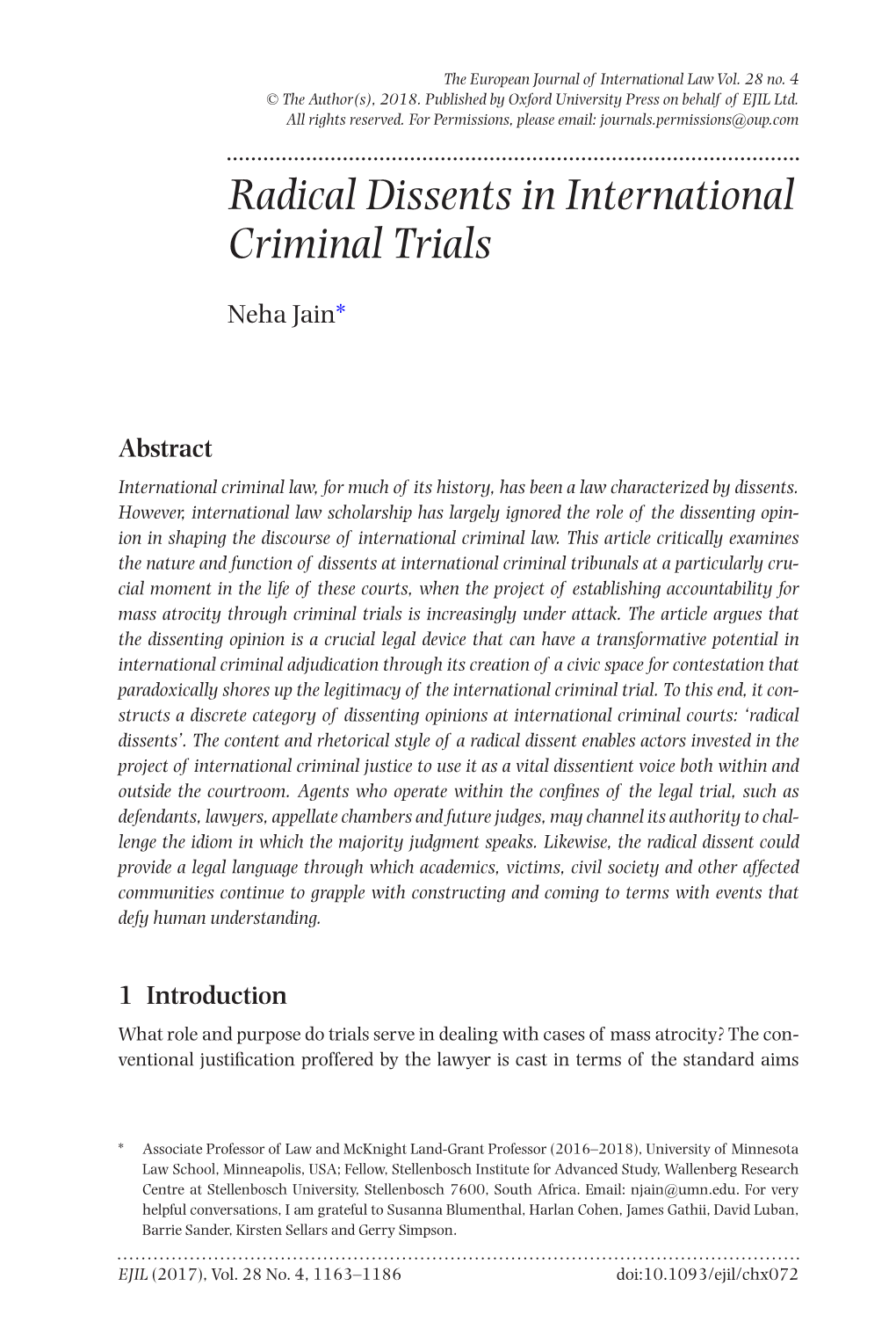 Radical Dissents in International Criminal Trials