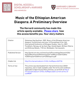 Music of the Ethiopian American Diaspora: a Preliminary Overview