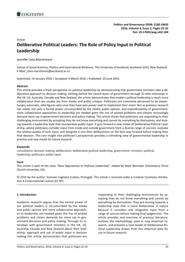 Deliberative Political Leaders: the Role of Policy Input in Political Leadership