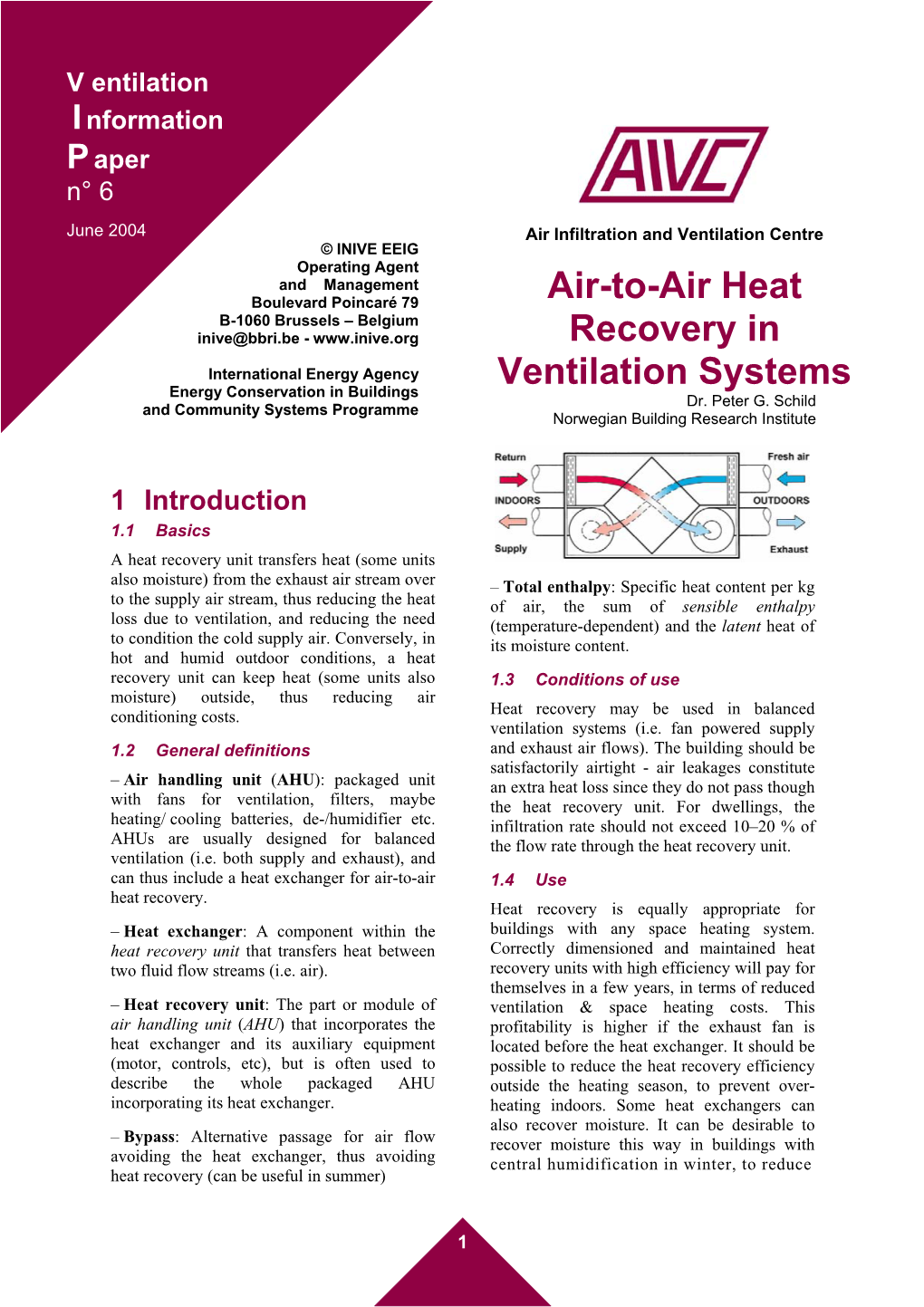 Air-To-Air Heat Recovery in Ventilation Systems