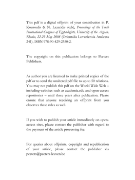 This Pdf Is a Digital Offprint of Your Contribution in P. Kousoulis & N