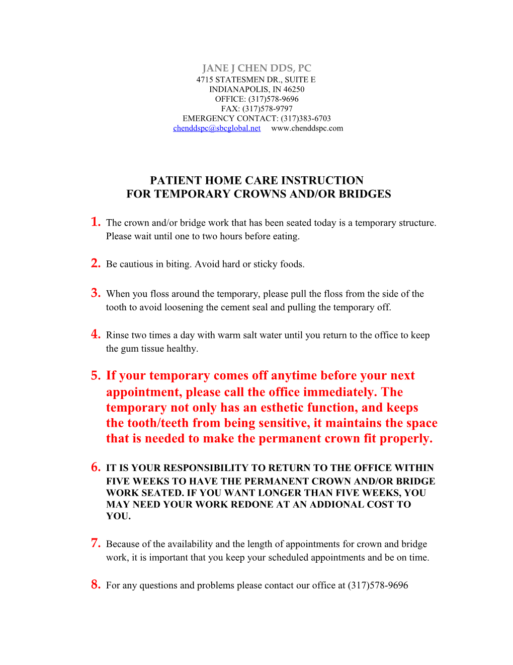 Patient Home Care Instruction