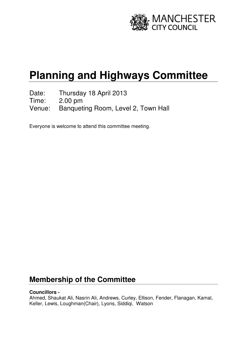 Agenda for Planning and Highways Committee