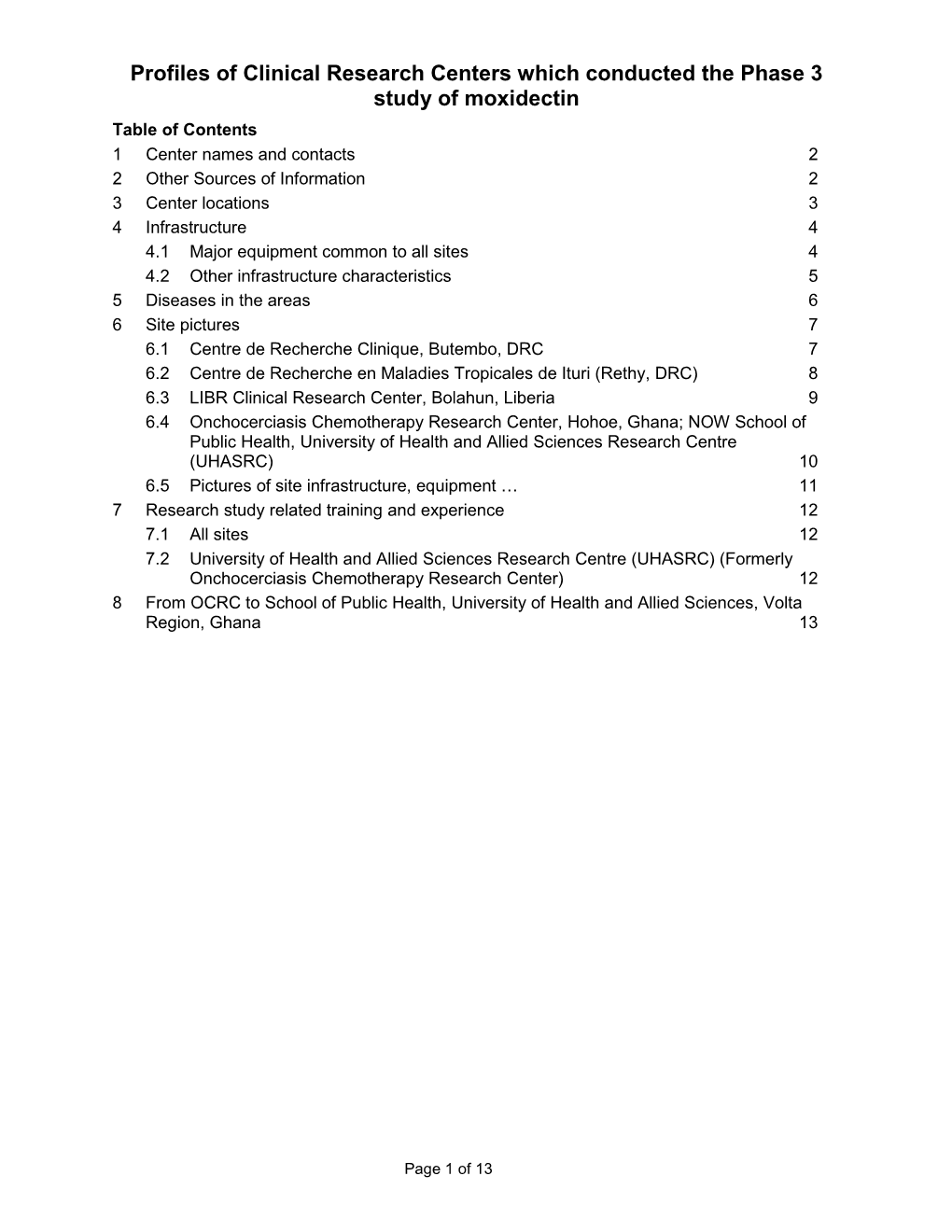 Summary Phase 3 Moxidectin Site Profiles