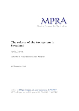 Reform of the Tax System in Swaziland