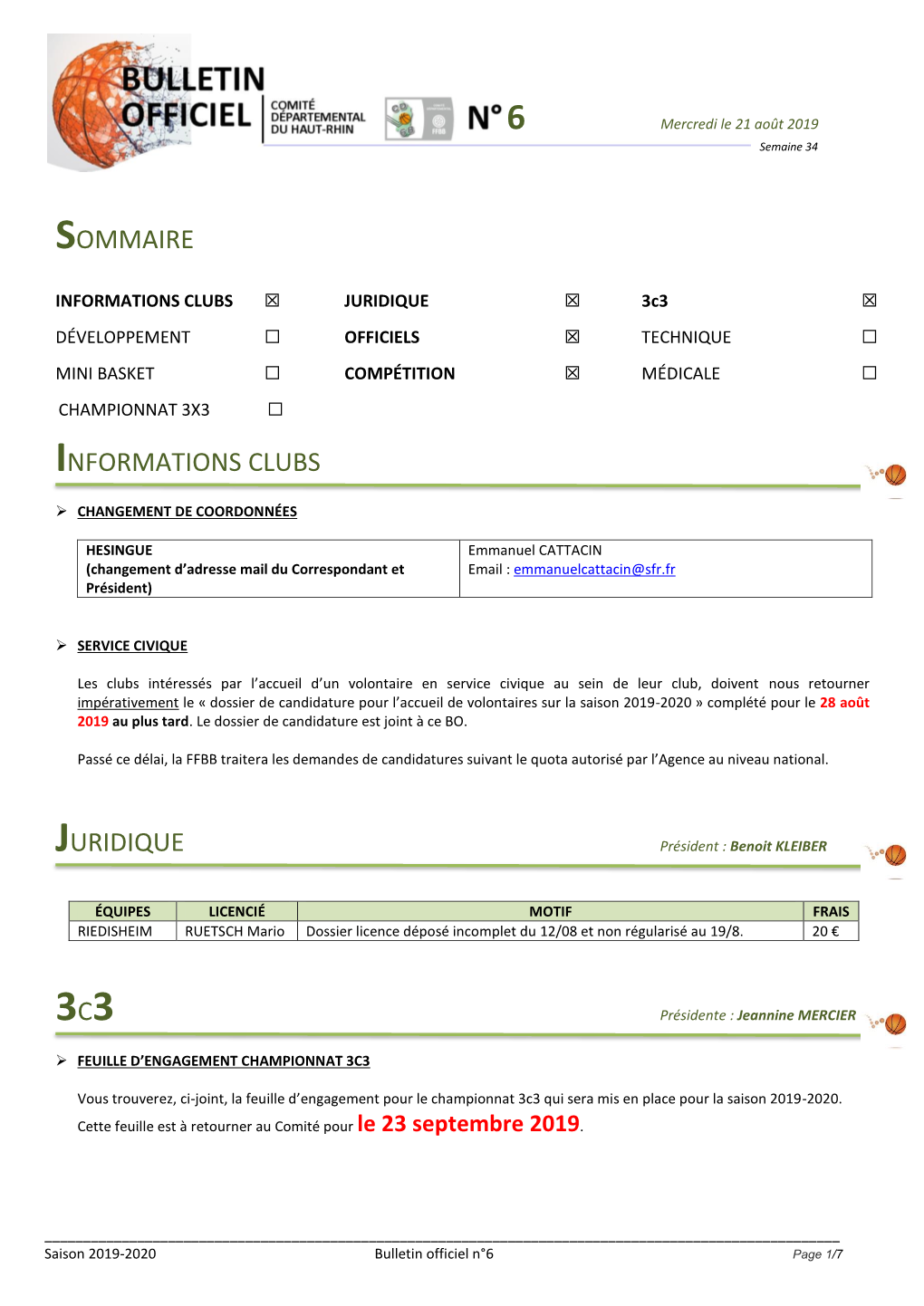 Sommaire Informations Clubs Juridique