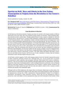 Egerton on Wolf, 'Race and Liberty in the New Nation: Emancipation in Virginia from the Revolution to Nat Turner's Rebellion'