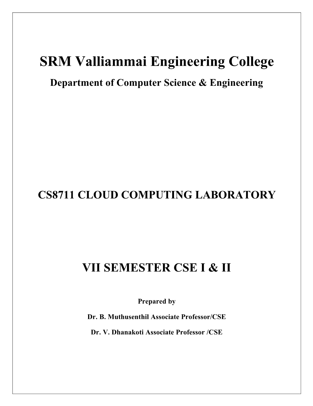 SRM Valliammai Engineering College Department of Computer Science & Engineering