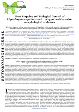 Mass Trapping and Biological Control of Rhynchophorus Palmarum L. A