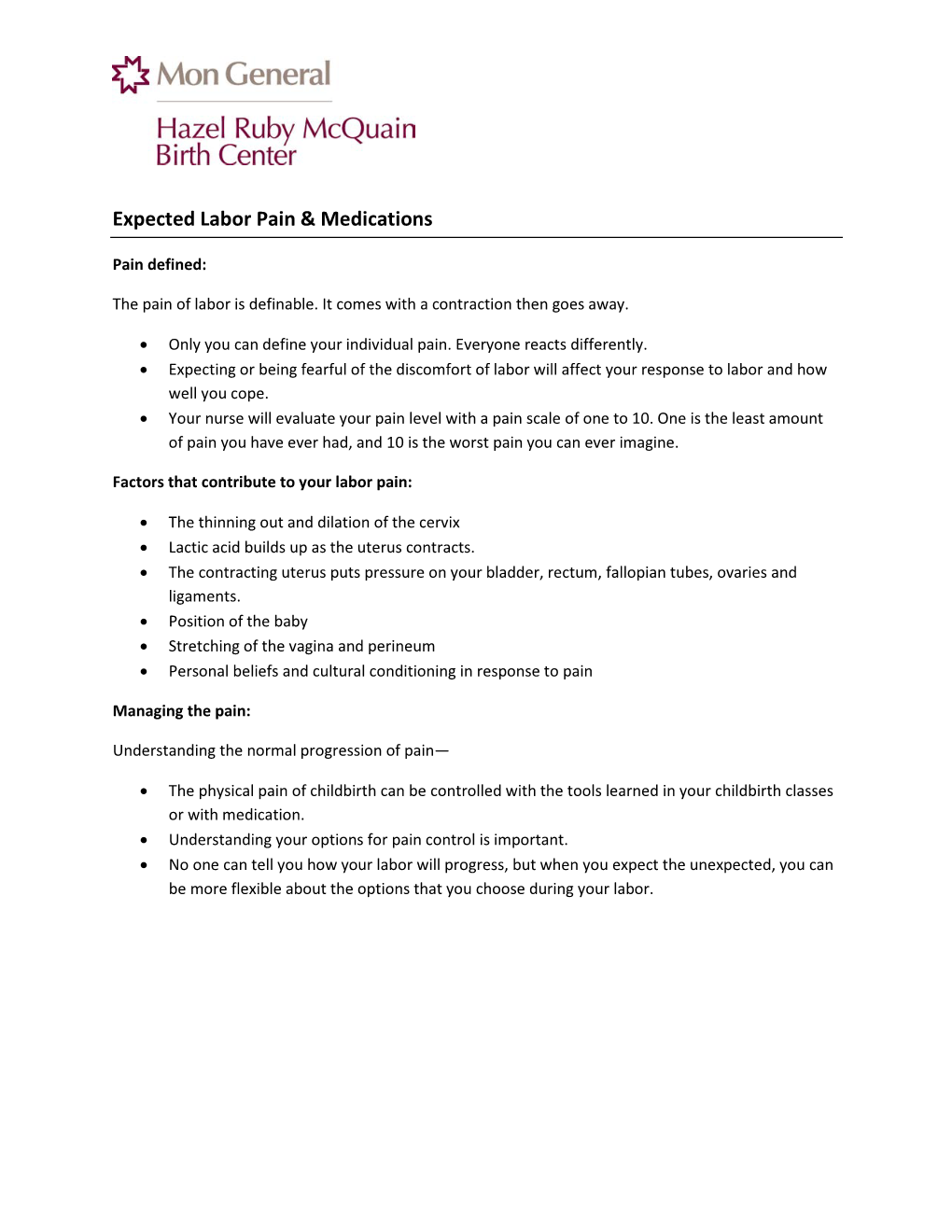 Expected Labor Pain & Medications