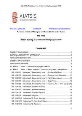 MS 4936 Needs Survey of Community Languages 1996 CONTENTS