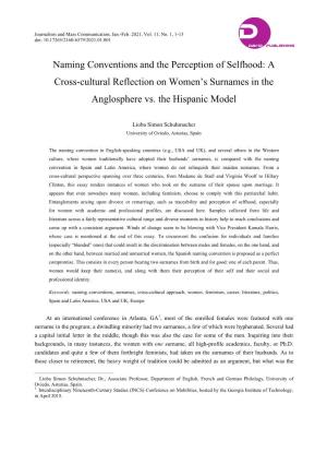 Naming Conventions and the Perception of Selfhood: a Cross-Cultural Reflection on Women’S Surnames in the Anglosphere Vs