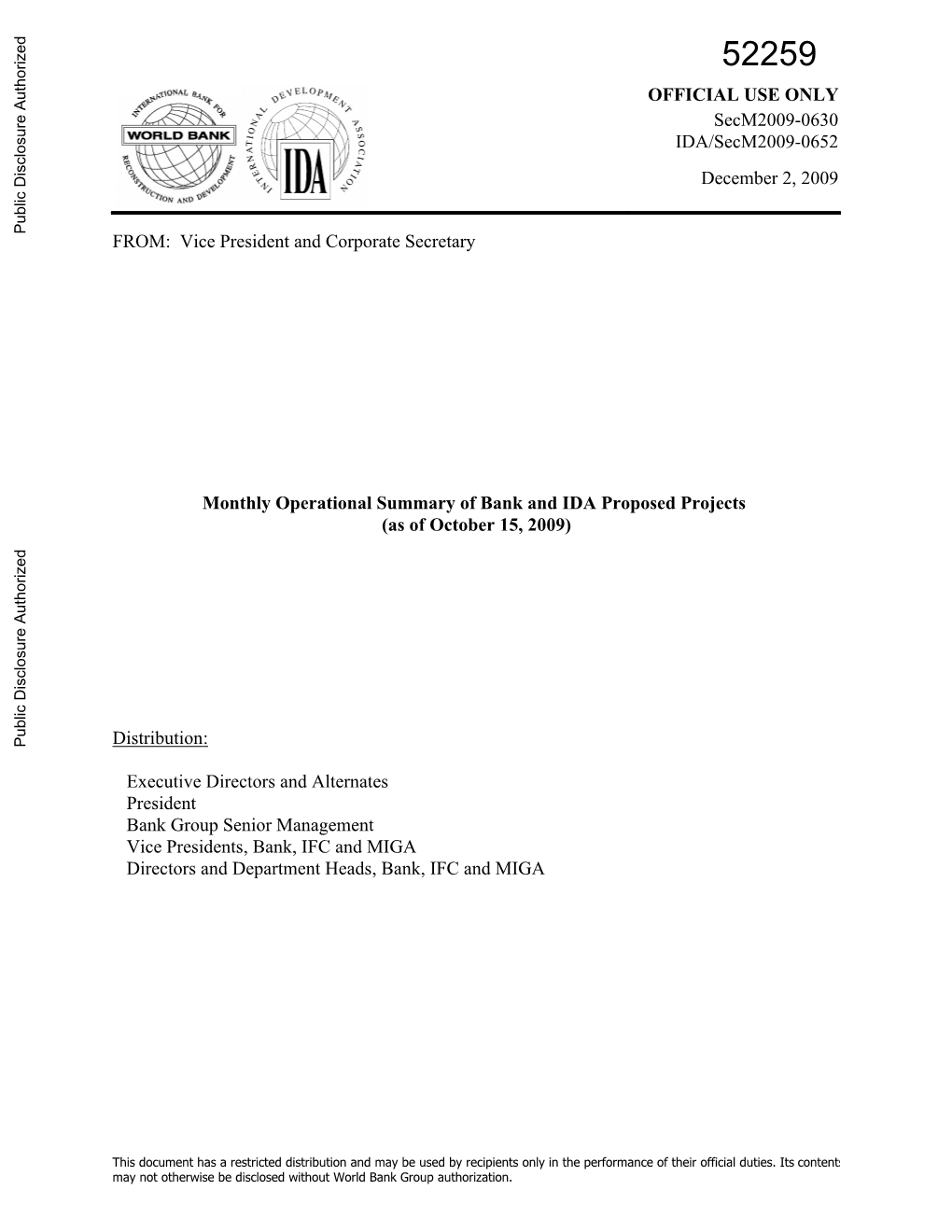 The World Bank Monthly Operational Summary