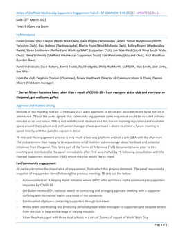 Notes of Sheffield Wednesday Supporters Engagement Panel – SP COMMENTS 09.04.21 - UPDATE 12.04.21