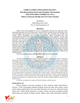 CERITA-CERITA PESUGIHAN DI JAWA Pola Kekerabatan Sastra Dan Paradoks Teks-Konteks the PESUGIHAN STORIES in JAVA Pattern of Literary Kinship and Tex-Contex Paradox