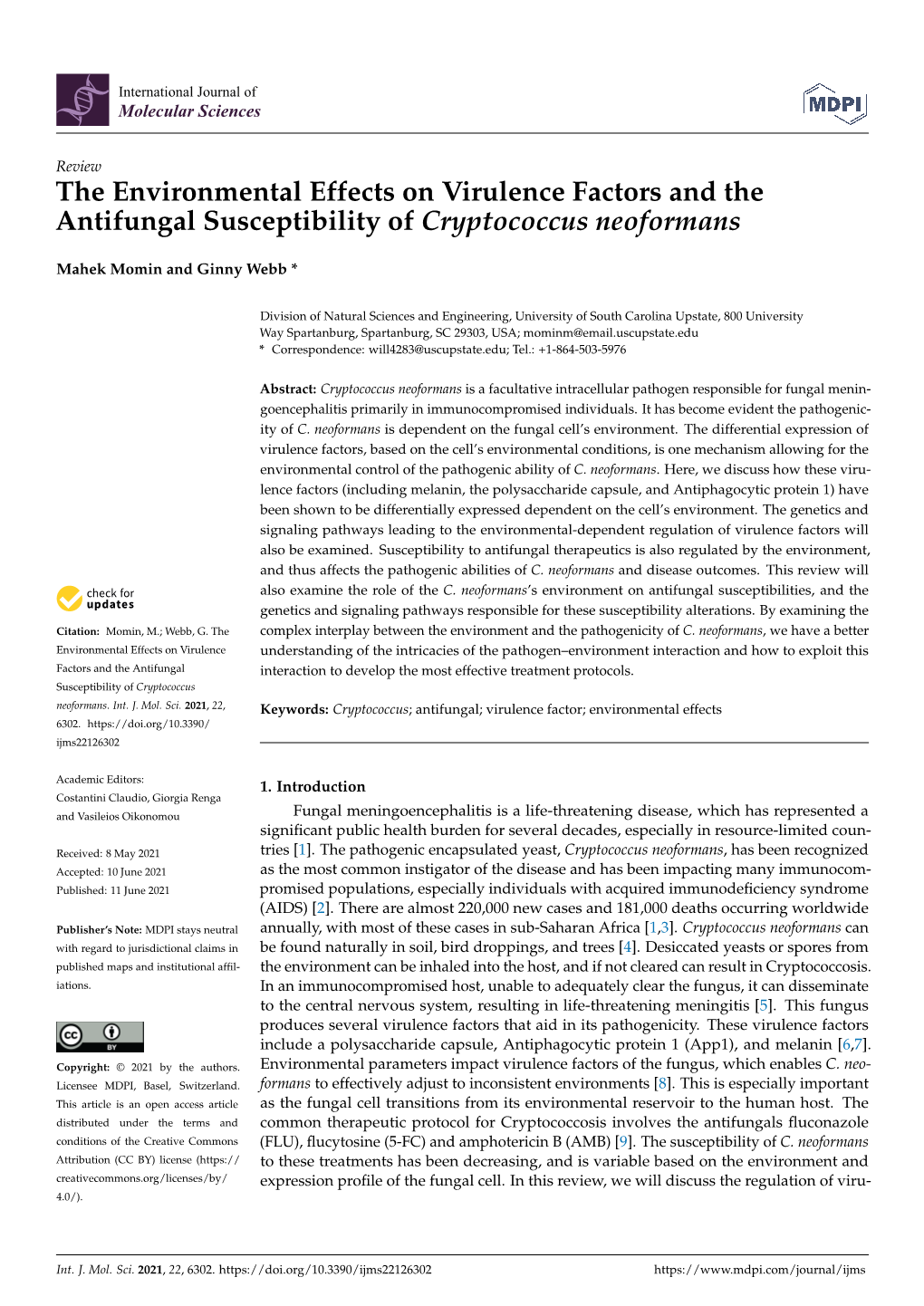 The Environmental Effects on Virulence Factors and the Antifungal Susceptibility of Cryptococcus Neoformans