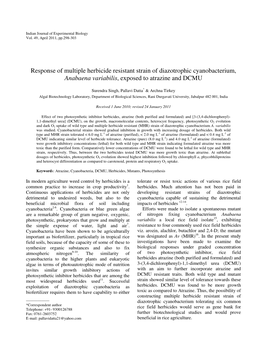 Response of Multiple Herbicide Resistant Strain of Diazotrophic Cyanobacterium, Anabaena Variabilis , Exposed to Atrazine and DCMU