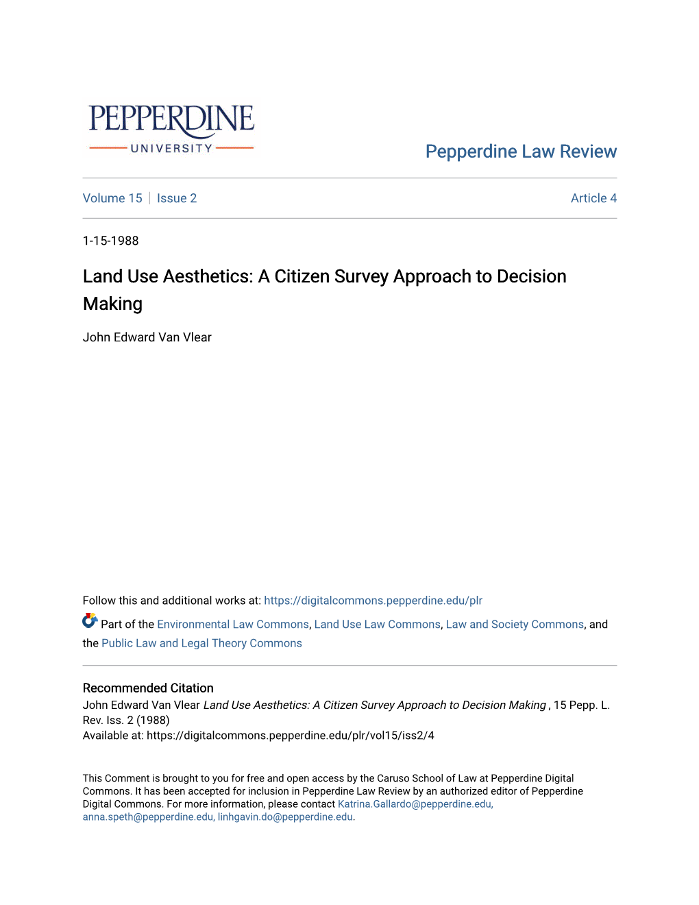 Land Use Aesthetics: a Citizen Survey Approach to Decision Making