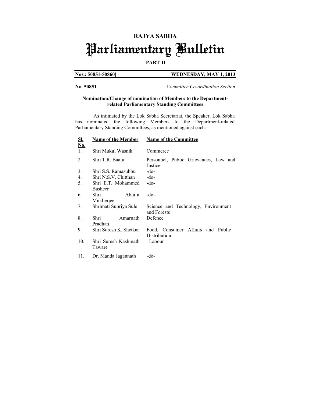 Parliamentary Bulletin